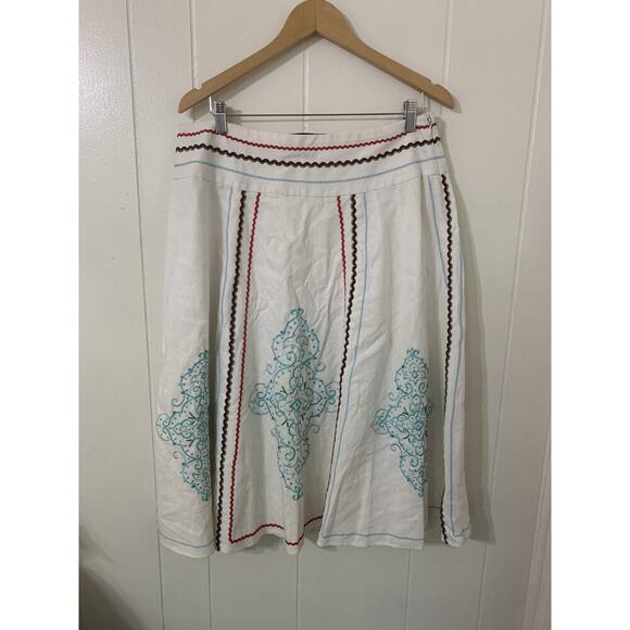 Saint Tropez Clothing Dresses & Skirts - Saint Tropez West Linen Skirt Size 12 Embroidered Rickrack Trim Retro Boho Beach